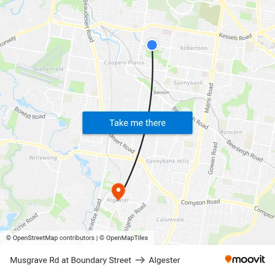 Musgrave Rd at Boundary Street to Algester map
