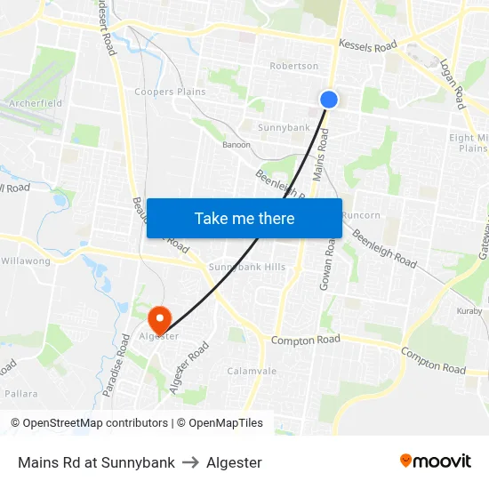 Mains Rd at Sunnybank to Algester map