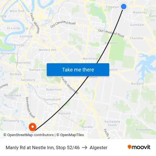 Manly Rd at Nestle Inn, Stop 52/46 to Algester map