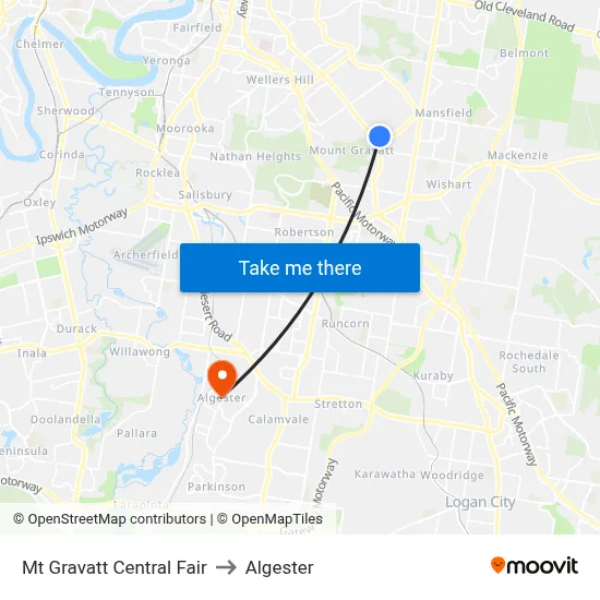 Mt Gravatt Central Fair to Algester map