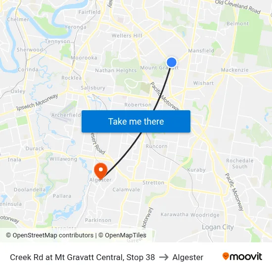 Creek Rd at Mt Gravatt Central, Stop 38 to Algester map