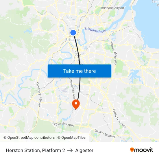 Herston Station, Platform 2 to Algester map