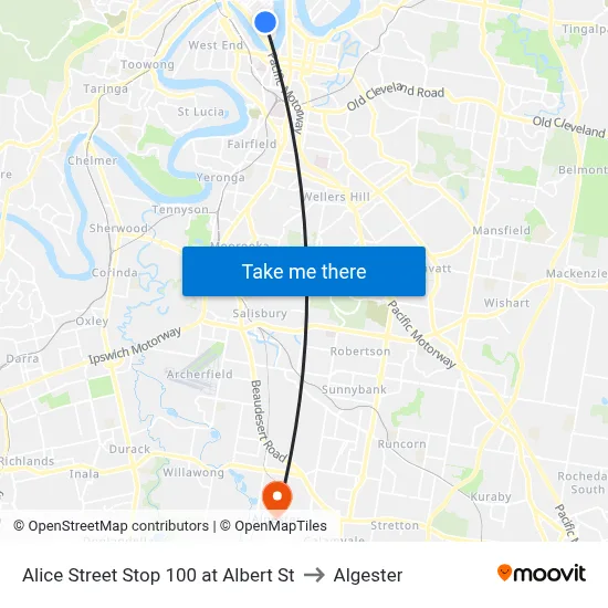 Alice Street Stop 100 at Albert St to Algester map