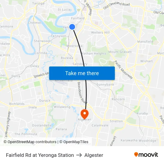 Fairfield Rd at Yeronga Station to Algester map