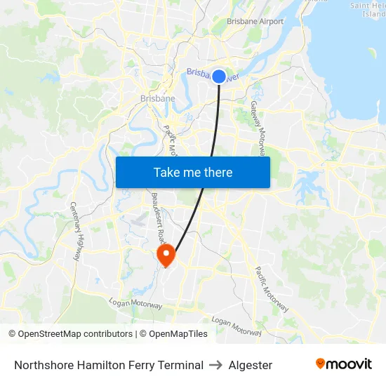 Northshore Hamilton Ferry Terminal to Algester map