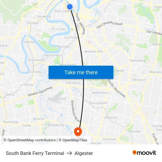 South Bank Ferry Terminal to Algester map