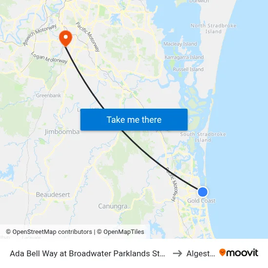 Ada Bell Way at Broadwater Parklands Station to Algester map
