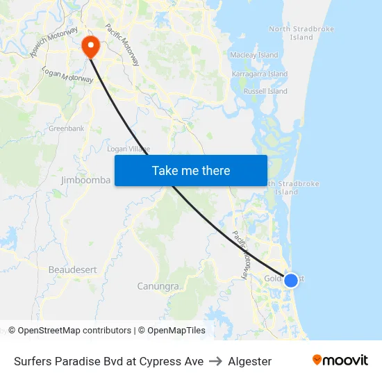 Surfers Paradise Bvd at Cypress Ave to Algester map