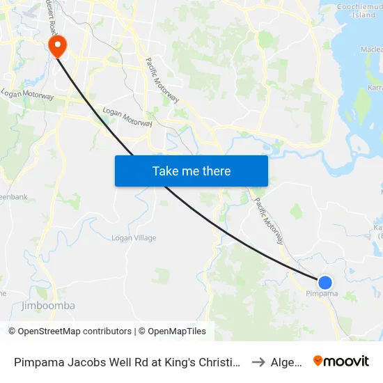 Pimpama Jacobs Well Rd at King's Christian College to Algester map