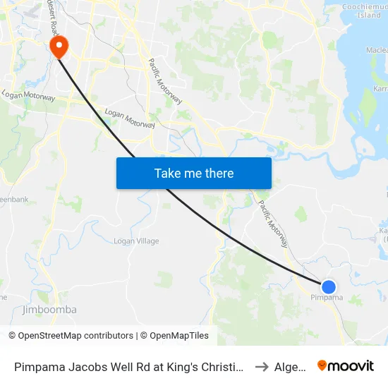 Pimpama Jacobs Well Rd at King's Christian College to Algester map