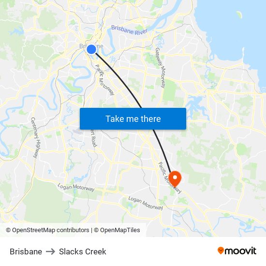 Brisbane to Slacks Creek map