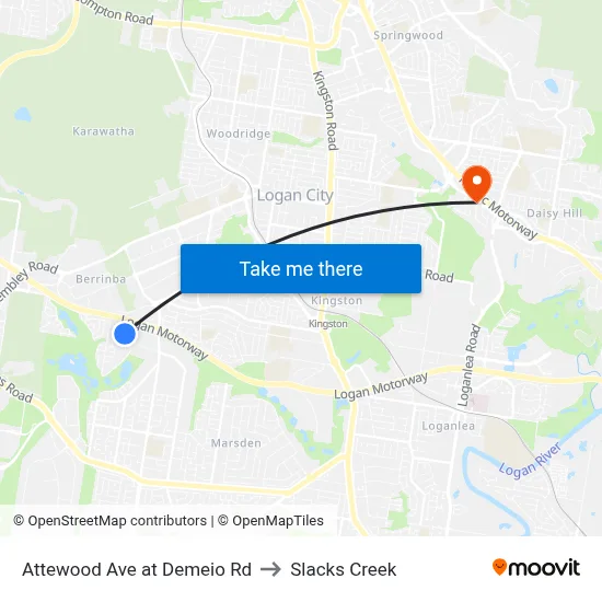 Attewood Ave at Demeio Rd to Slacks Creek map