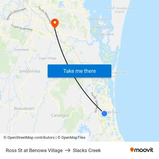 Ross St at Benowa Village to Slacks Creek map