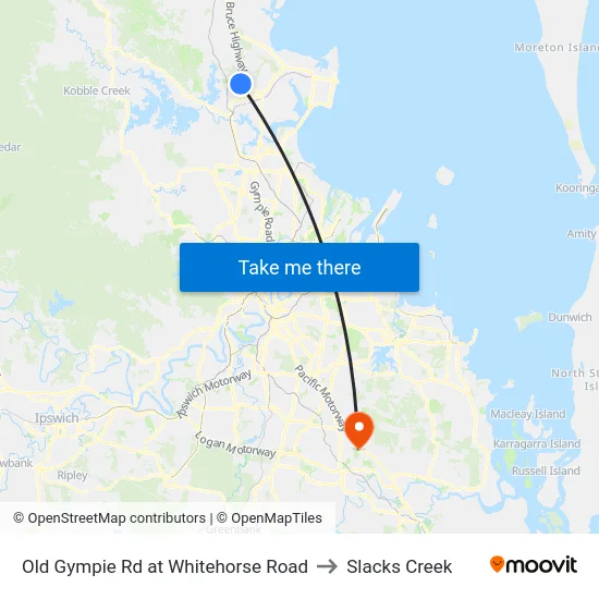 Old Gympie Rd at Whitehorse Road to Slacks Creek map