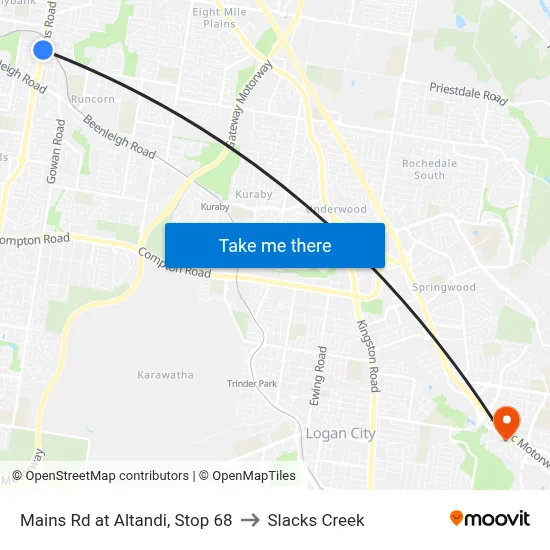 Mains Rd at Altandi, Stop 68 to Slacks Creek map