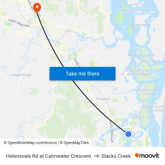 Helensvale Rd at Calmwater Crescent to Slacks Creek map