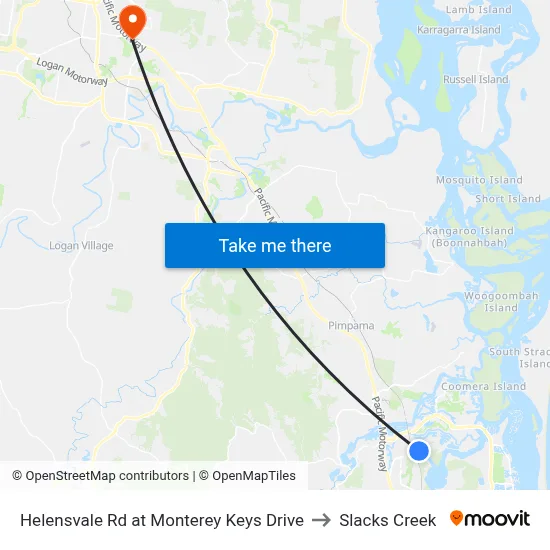 Helensvale Rd at Monterey Keys Drive to Slacks Creek map
