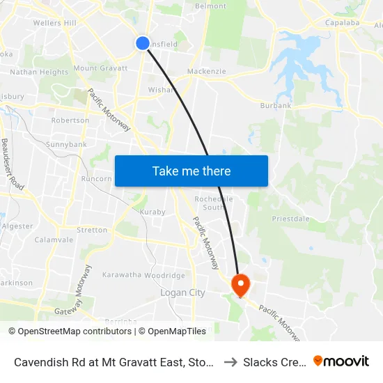 Cavendish Rd at Mt Gravatt East, Stop 60 to Slacks Creek map