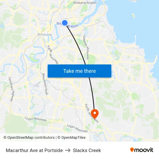 Macarthur Ave at Portside to Slacks Creek map