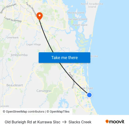 Old Burleigh Rd at Kurrawa Slsc to Slacks Creek map