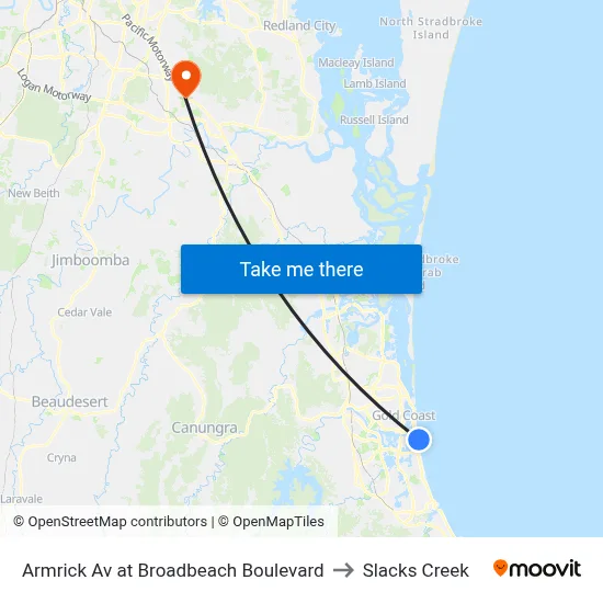 Armrick Av at Broadbeach Boulevard to Slacks Creek map