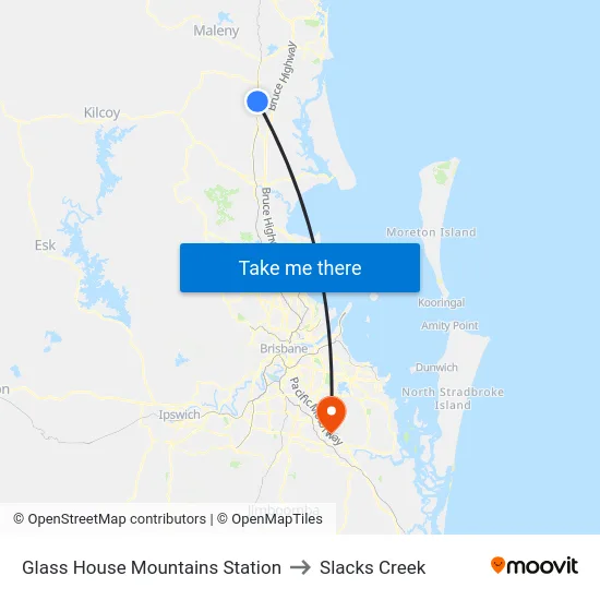 Glass House Mountains Station to Slacks Creek map