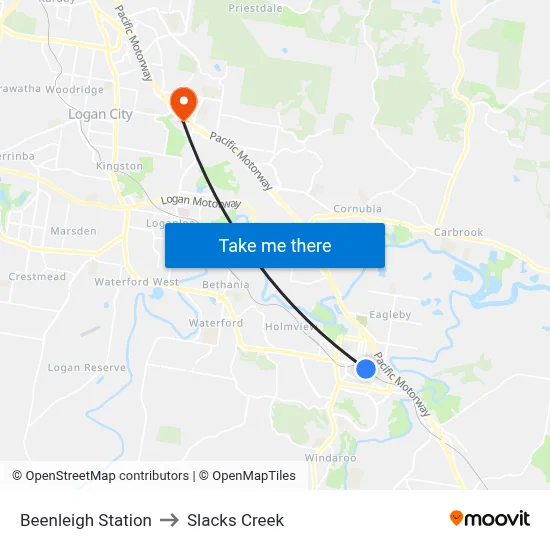 Beenleigh Station to Slacks Creek map