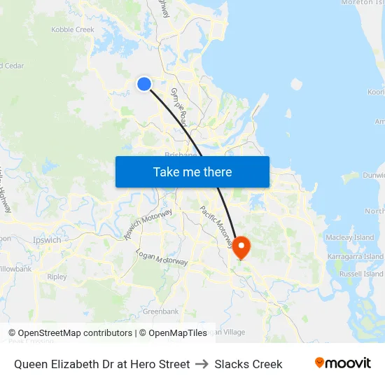 Queen Elizabeth Dr at Hero Street to Slacks Creek map
