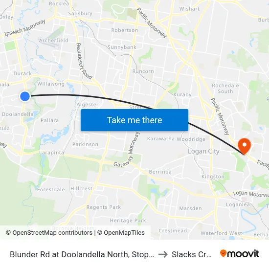 Blunder Rd at Doolandella North, Stop 61a to Slacks Creek map