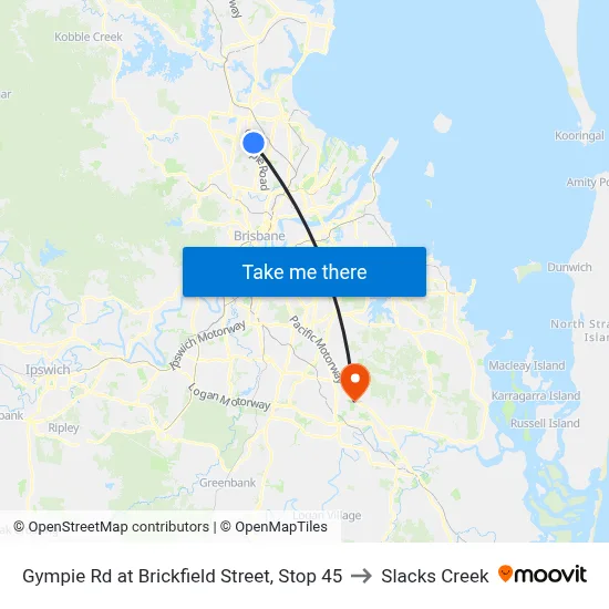 Gympie Rd at Brickfield Street, Stop 45 to Slacks Creek map