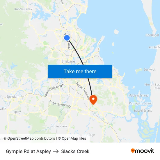 Gympie Rd at Aspley to Slacks Creek map