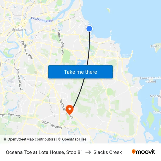 Oceana Tce at Lota House, Stop 81 to Slacks Creek map