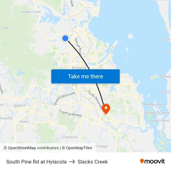 South Pine Rd at Hylacola to Slacks Creek map