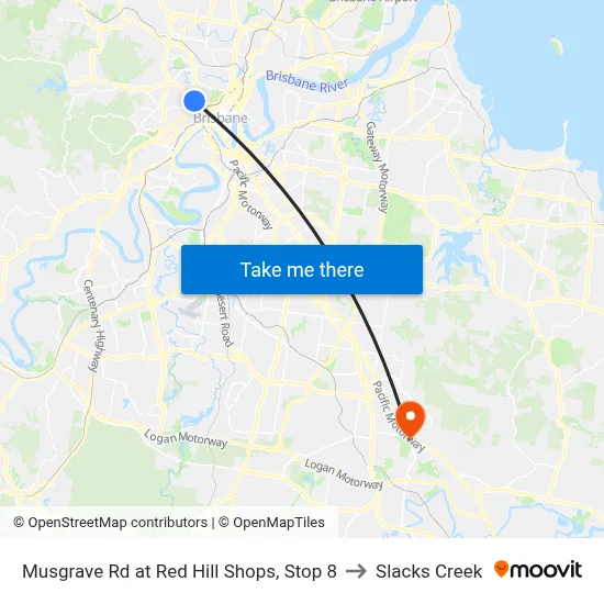 Musgrave Rd at Red Hill Shops, Stop 8 to Slacks Creek map