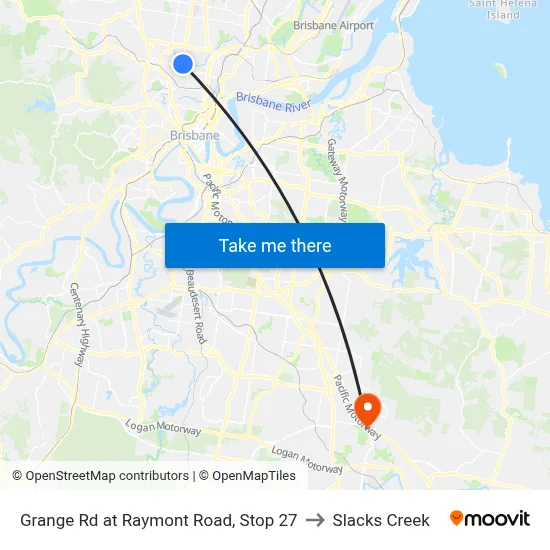 Grange Rd at Raymont Road, Stop 27 to Slacks Creek map
