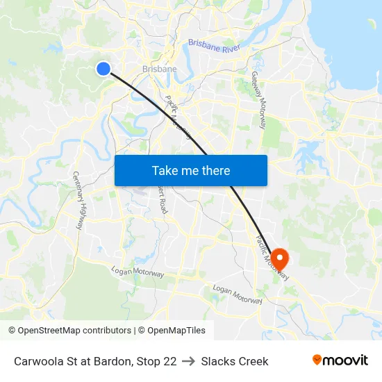 Carwoola St at Bardon, Stop 22 to Slacks Creek map