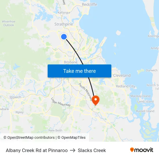 Albany Creek Rd at Pinnaroo to Slacks Creek map