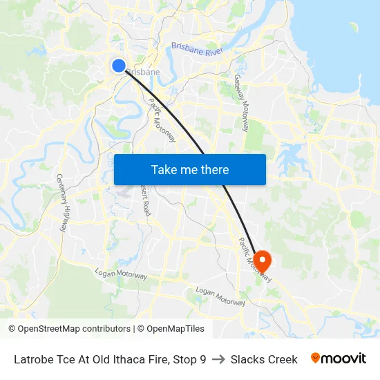 Latrobe Tce At Old Ithaca Fire, Stop 9 to Slacks Creek map