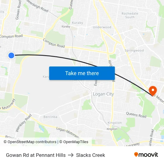 Gowan Rd at Pennant Hills to Slacks Creek map