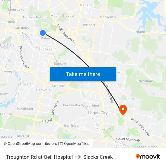 Troughton Rd at Qeii Hospital to Slacks Creek map
