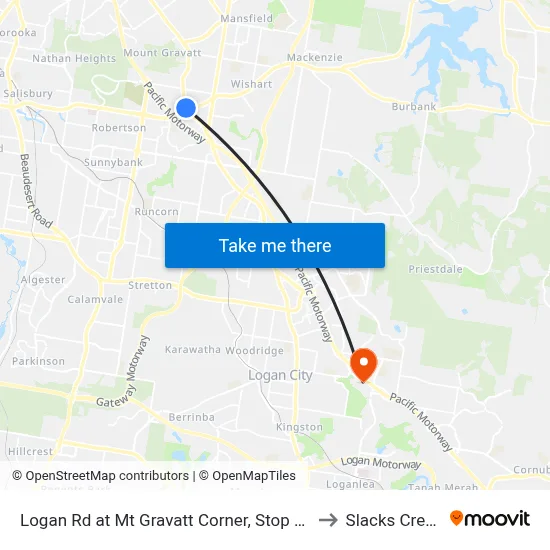 Logan Rd at Mt Gravatt Corner, Stop 44 to Slacks Creek map