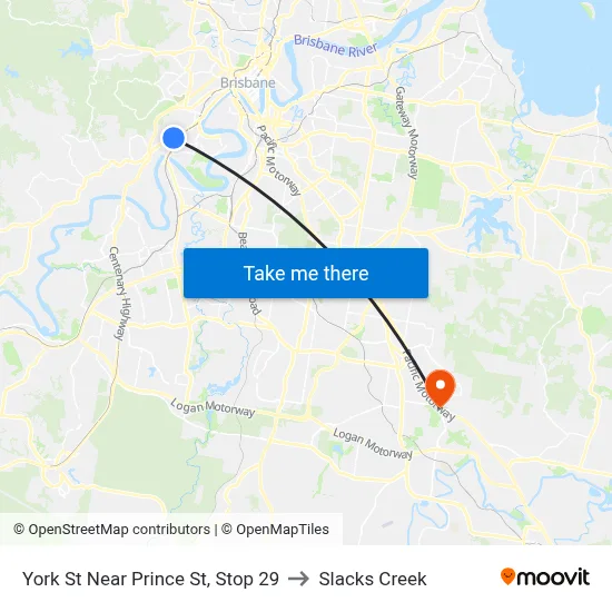 York St Near Prince St, Stop 29 to Slacks Creek map
