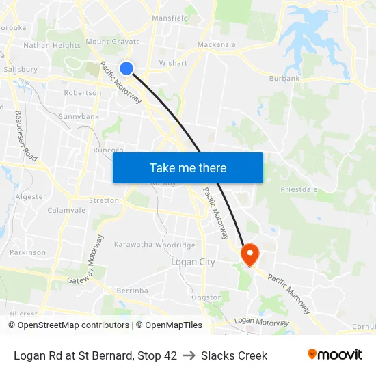 Logan Rd at St Bernard, Stop 42 to Slacks Creek map