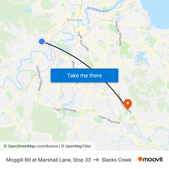 Moggill Rd at Marshall Lane, Stop 33 to Slacks Creek map