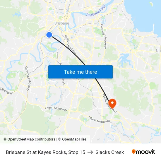 Brisbane St at Kayes Rocks, Stop 15 to Slacks Creek map