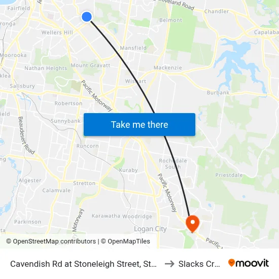 Cavendish Rd at Stoneleigh Street, Stop 38 to Slacks Creek map