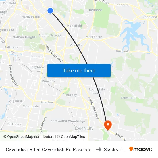 Cavendish Rd at Cavendish Rd Reservoir, Stop 40 to Slacks Creek map