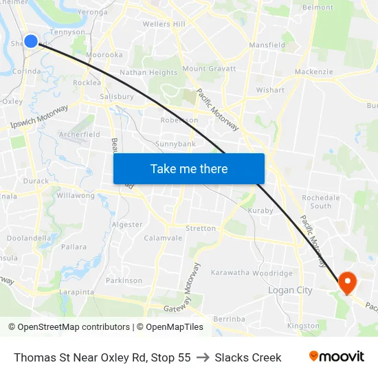 Thomas St Near Oxley Rd, Stop 55 to Slacks Creek map