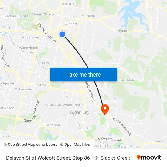 Delavan St at Wolcott Street, Stop 86 to Slacks Creek map
