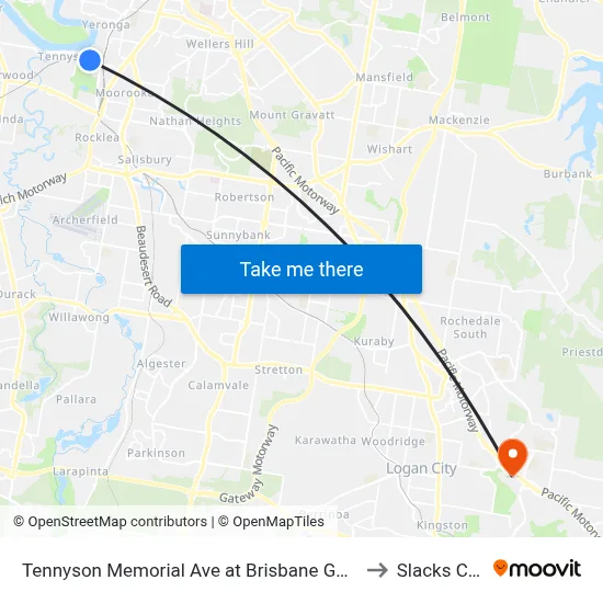 Tennyson Memorial Ave at Brisbane Golf, Stop 36 to Slacks Creek map